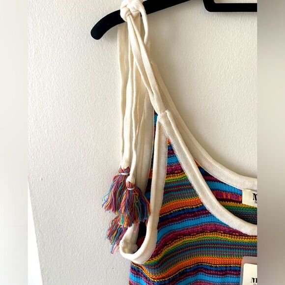 All Things Mochi NWT Knit Strappy Tank Top Rainbow Stripe Tassels Boho Festival - Picture 6 of 9